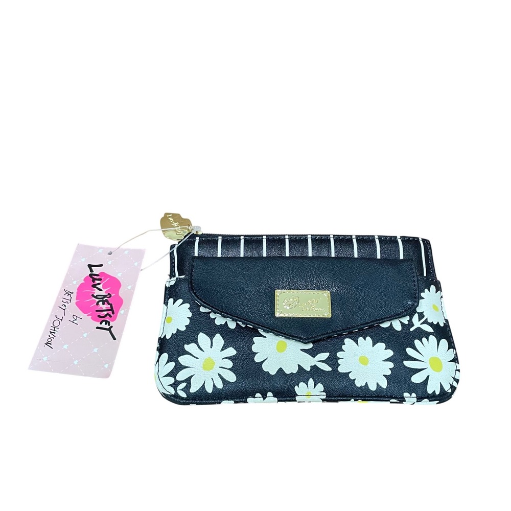 Luv Betsey by Betsey Johnson daisy print clutch‎ wallet Black white stripe
NEW